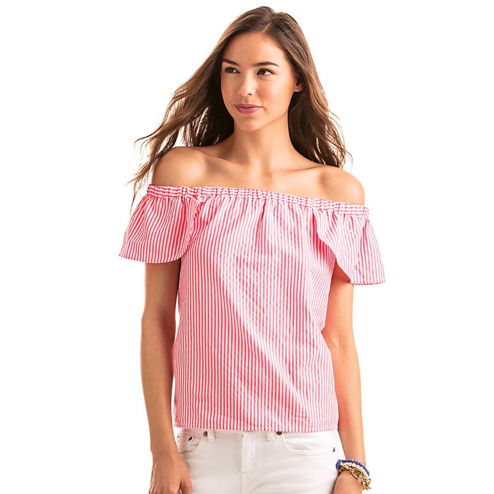 Vineyard Vines Oxford Stripe Off The Shoulder Top